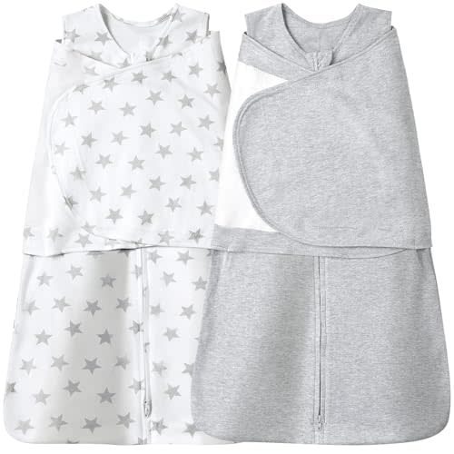 AugTwig Baby Sleep sack Swaddle,Swaddles 3-6 Months,3-Way Adjustable Wearable Transition Blanket 100% Organic Cotton 2-Piece,12-18 lbs,1.0 TOG(Star&Grey)