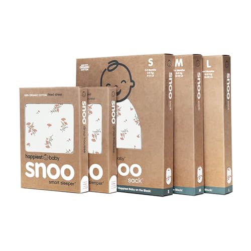 Happiest Baby SNOO Organic Cotton Bundle, 3 Sleep Sacks & 2 Bassinet Sheets | Fits SNOO Bassinet, GOTS Certified Organic Cotton, Breathable Fabric, Arms-Out Transition, Two-Way Zipper