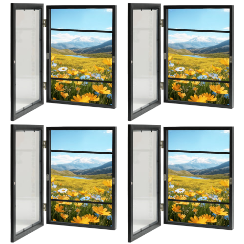 4 Pack Art Frames, 9"×11.8" Magnetic Front Opening Artwork Frames, Changeable Picture Storage Frames, Crafts Painting Art Display, Black
