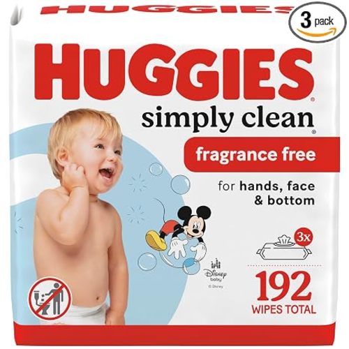 Huggies Simply Clean Baby Wipes, Unscented, 3 Packs, 192 Wipes