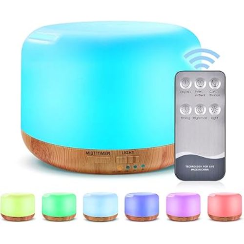 300ML Essential Oil Diffuser, Remote Control Ultrasonic Aromatherapy Oil Diffusers Cool Mist Humidifier, Waterless Auto-Off and 7 LED Light Colors for Bedroom, Yoga, SPA, Baby
