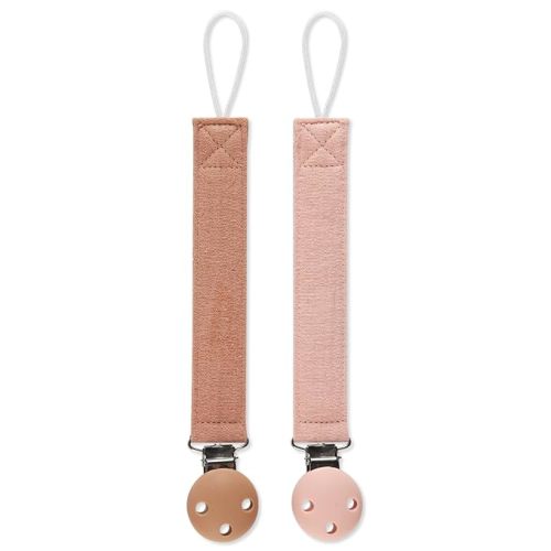 Pacifier Clip Holder for Baby Boy and Girl, Soft Pure Cotton Fabric Paci Binky Clips Fits for Most Pacifier Teethers & Small Toys in Place (Caramel+Dark Pink)