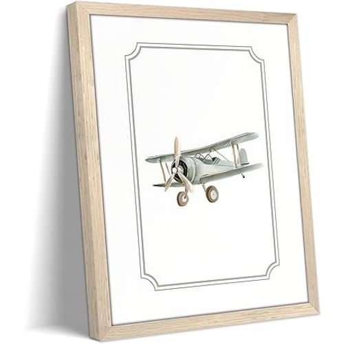Framed Nursery Room Wall Art, Vintage Airplane Wall Decor Painting, Baby Boy Nursery Canvas Decor Print Poster, Toddler Room Airplane Artwork Oil Paintings for Nursery Kids Playroom Bedroom 8x10 Inch