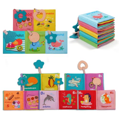 5 Pack Soft Cloth Crinkle Books for Babies 0-3 Bath Toys | Washable Non-Toxic Sensory Early Educational Toys, Bath Cloth Books for Infants Toddlers Kids, Preschool Learning Gifts