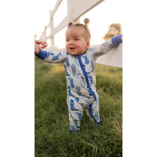 Infant Romper in Blue Western Boots – Silks