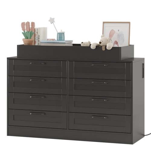 TROPOW Table Dresser with 8 Wood Drawers, Classic Nursery Dresser, Changing Shelves, Multi-Functional Diaper Changing Station, Dresser for Bedroom