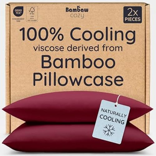 Bambaw 100% Viscose Derived from Bamboo Pillowcase King Size – Set of 2 Cooling Pillow Cases King with Envelope Closure, Anti Acne Pillow Case, Breathable & Super Soft Pillow Cases (Burgundy)
