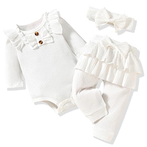 Aalizzwell Preemie Newborn Infant Baby Girls Clothes Ribbed Bodysuit Pants Set Fall Winter Outfits