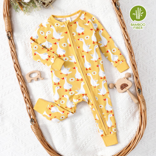 PatPat Bamboo Baby Pajamas Baby Boy Girl Pajamas Gift Snug Fit Long-Sleeved Zipper Baby Onesies for Newborn,0-3 Months