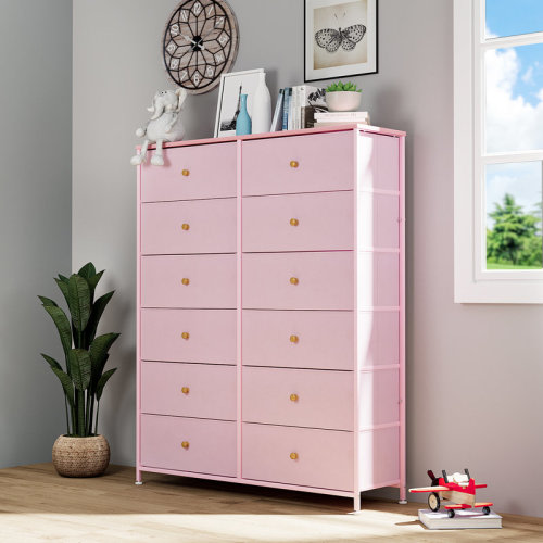 17 Stories 12-Drawer Dresser, 35.2’‘ Widened 6-Layer Fabric Storage Tower w/Textured Print Fabric Bins, Tall Chest Organizer Unit, Adjustable Feetpad & Reviews | Wayfair