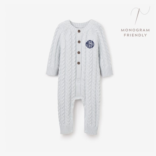 Pale Blue Horseshoe Cable Knit Baby Jumpsuit