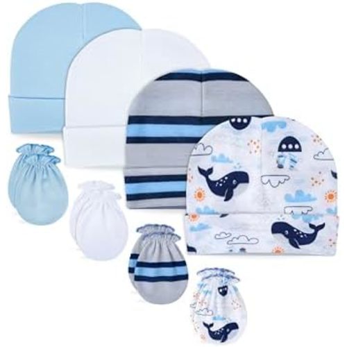 RATIVE No Scratch Mittens and Hats 100% Cotton for Newborn Baby 0-6 Months Boys Girls