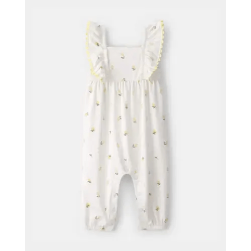 Baby Girl Ruffle-Sleeve Lemon Jumpsuit - Ivory | Carter's