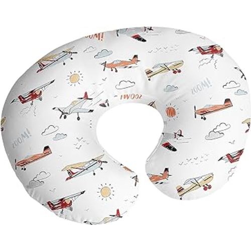 Sweet Jojo Designs Vintage Airplane Boy Nursing Pillow Cover Baby Breastfeeding Slipcover Infant Newborn Nursery Bottle Breast Feeding Pillowcase(Pillow NOT Included) - Airplanes Transportation Clouds