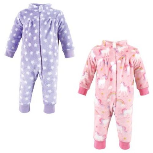 Hudson Baby Infant Girls Plush Jumpsuits, Celestial Unicorn, 3-6 Months