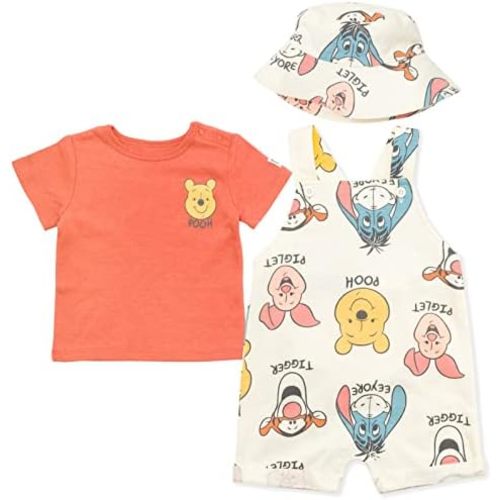 Disney Winnie the Pooh Baby Boys' Shortall and Tee Set with Bucket Hat