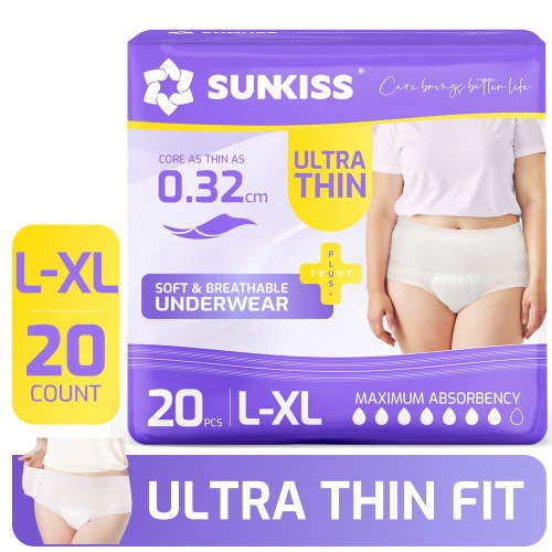 SUNKISS Ultra Thin Incontinence Underwear for Women, Fast-Absorbing & Super Soft Postpartum Diapers, Disposable Adult Pull Ups, Large/XLarge, 20 Count