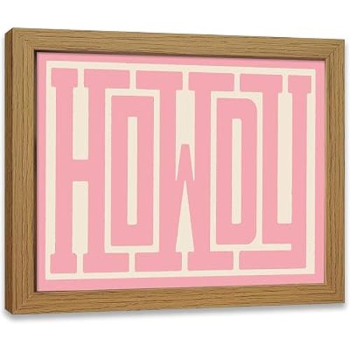 XIANGRUI Western Wall Art Framed 8x10, Pink HOWDY Cowgirl Decor for Girls