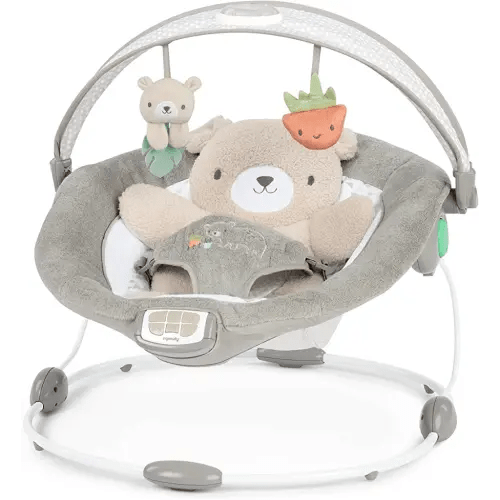 Ingenuity InLighten Baby Bouncer Seat with Light Up-Toy Bar and Bear Tummy Time Pillow Mat - Nate, Newborn and up
