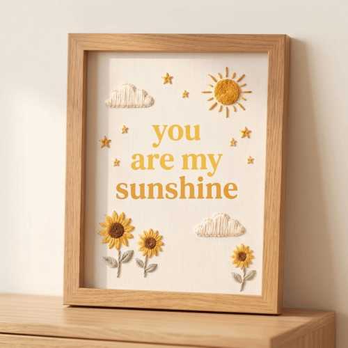 You Are My Sunshine Hand Embroidered Frame, Sunflower Hand Stitched Wooden Frame, Nursery Wall Hanging Art