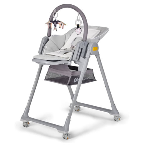 Kinderkraft LASTREE Foldable Baby High Chair for Babies and Toddlers with Reclining Function, Play Bar, Adjustable Tray and Footrest in Grey