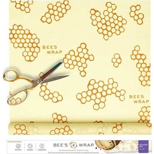 Bee's Wrap Beeswax Wraps for Food - Cut to Size 14x52" Beeswax Wrap Roll - Plastic Free Made in USA Reusable Natural Food Wrap - Honeycomb
