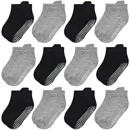 GRPSKCOS Non Slip Toddler Baby Socks 12 Pairs Anti Skid Ankle Socks for Girls Boys Grips Sock for 0-7 Years Children