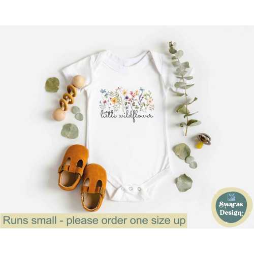 Little Wildflower Baby Bodysuit, Retro Boho Floral Cotton Onesie®, Newborn Shower Gift
