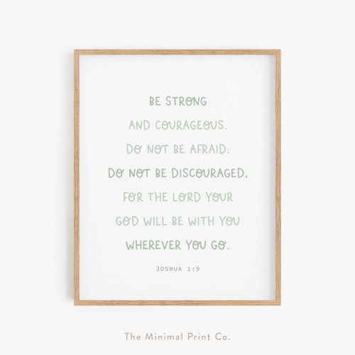 Joshua 1:9, Nursery Bible Verse Green, Nursery Scripture Wall Art, Boy Christian Nursery Prints, Sage Green Bible Verse Printable