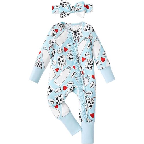 PATPAT Baby Girl Boy Footie Clothes, Bamboo Viscose, 2-Way Zipper, Fold-Over Mittens & Cuffs with Hat/Headband