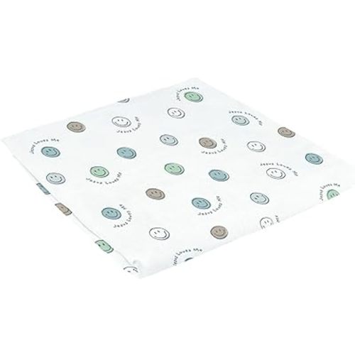 Faith Works Faithworks Smiley Face Newborn Infant Baby White Grey Brown Swaddle Receiving Nursery Blanket 45 Inch Jesus Luv Me