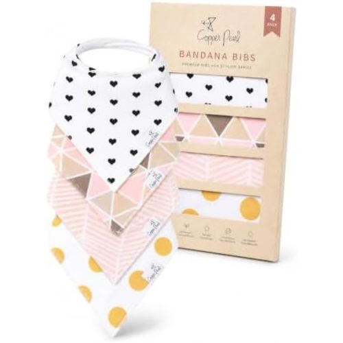 Copper Pearl Baby Bibs 4 Pack, Printed Bandana Drool Bibs for Baby Girl & Boy, Soft Cotton Drooling Teething Bibs