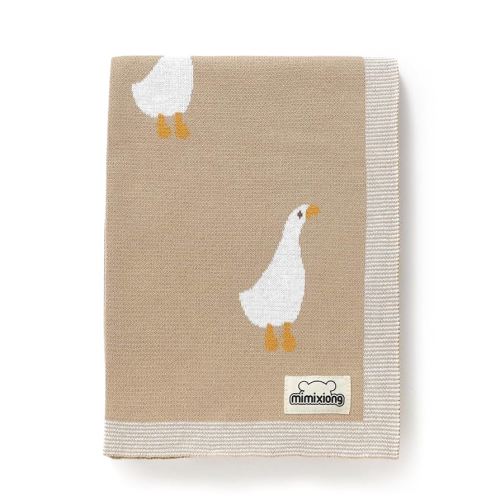 mimixiong Baby Blanket Knit Receiving Boys Girls Blanket Soft Cotton Neutral Blanke for Swaddle Crib Stroller with Cute Goose Beige 30x40 Inch