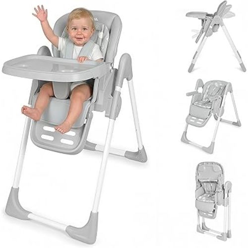 High Chair for Babies and Toddlers, Baby High Chair with Removable Tray, Adjustable Backrest, Footrest Height Settings, Space-Saving Design, Foldable (Light Gray)