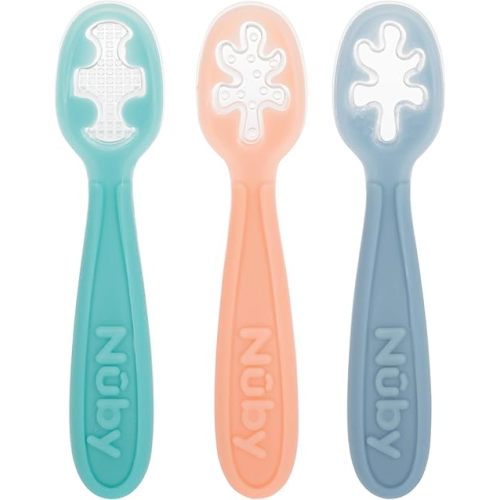 Nuby 3-Stage Baby's First Spoons Set - 3 Pack - 6+ Months - Baby Spoons with Easy Grip Handle - Pastels