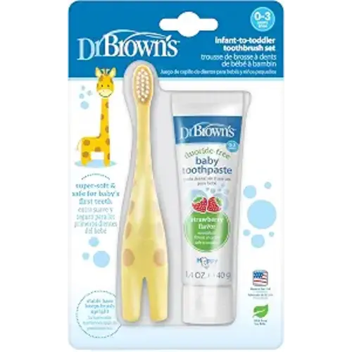 Dr. Brown's Infant-to-Toddler Toothbrush, Giraffe & Strawberry Toothpaste Set