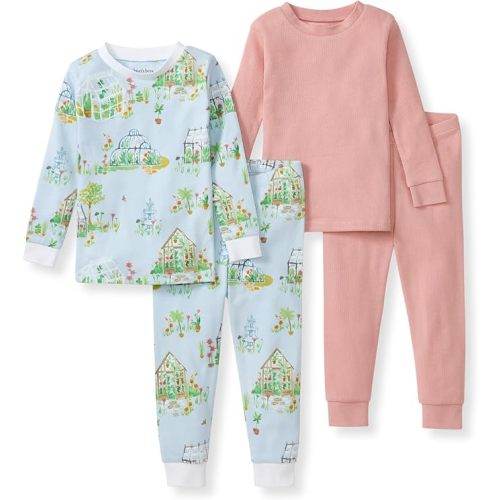 Burt's Bees Baby Girls' Pajamas, 2-Piece Long Sleeve Tee and Pants Organic Cotton PJ Set