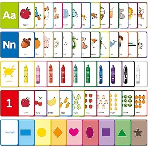 Flash Cards for Toddlers Learning – 54 Double-Sided Alphabet, Number, Color & Shape Cards – Durable Preschool Educational Toys for Kids Ages 2-5, Waterproof & Tear-Resistant, Montessori Early Learning