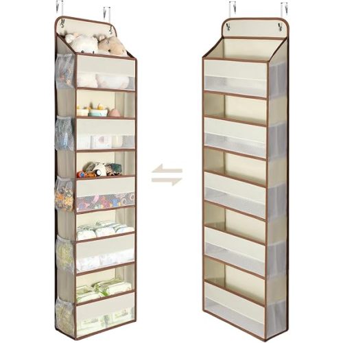 Yecaye 1 Pc 5 Tier Over the Door Organizer with 15 Pockets | 44lb Load Over the Door Storage | No Sagging Closet Organizers and Storage | Versatile Nursery Hanging Organizers for Home Dorm - Beige