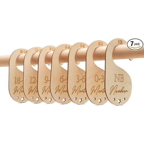 Baby Closet Dividers, Set of 7 Baby Clothes Organizer, Double Sided Wooden Baby Closet Organizer for Nursery, Size Newborn to Toddler, Baby Clothes Dividers for Closet Hanging on Standard Rod