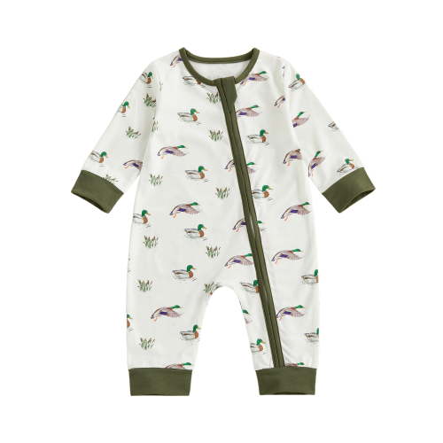 BemeyourBBs Newborn Baby Boy Girl Hunting Duck Outfits Mallard Romper One Piece Long Sleeve Zip Jumpsuit Spring Fall Winter Clothes