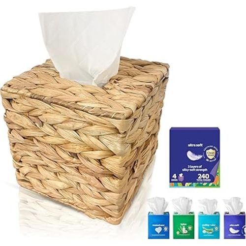 Box Covers Square Compatible with Kleenex-Square Natural Rattan Wicker Tissues Cube Decorative Boxon Table and Barthroom