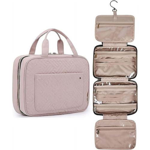 BAGSMART Large Size Travel Toiletry Bag with Hanging Hook, Water-resistant Makeup Cosmetic Bag Organizer for Toiletries Accessories, Travel Essentials, Pink