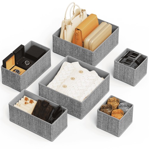 Criusia Foldable Fabric Drawer Organizer for Clothes, Drawer Organizer Set, Dresser Drawer Organizer, Dresser and Bedroom Organization, Gray