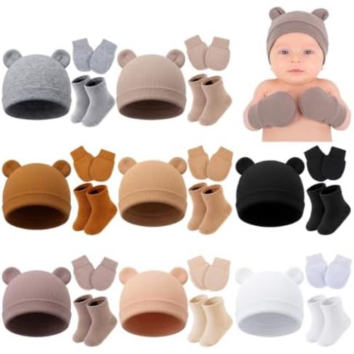 Preemie Newborn Baby Hats Mittens Socks Set for 0-3 Months