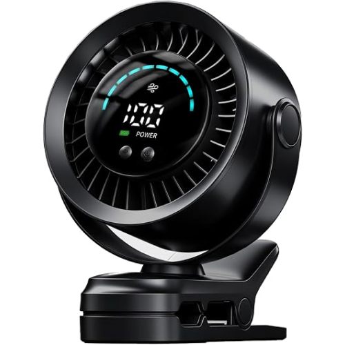 Portable Clip on Fan, Rechargeable USB Desk Fan with Turbo Airflow, 100 Speeds LED Display, 360° Rotation, Small Quiet Battery Powered Fan for Stroller Outdoor Travel Camping Golf Cart, Black