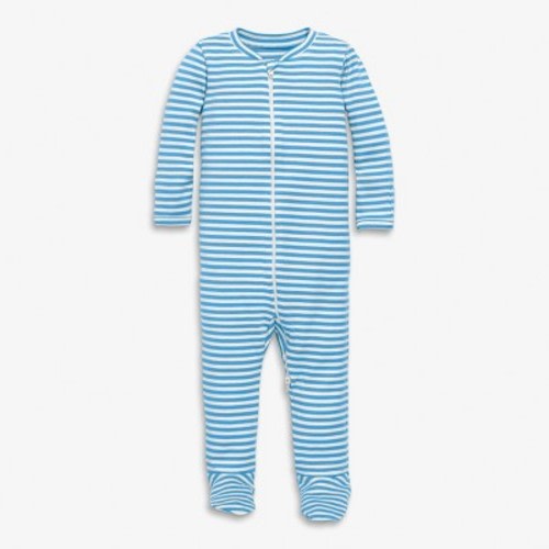Primary Baby Organic Zip Footie in Cornflower Stripe Size 3-6 Months