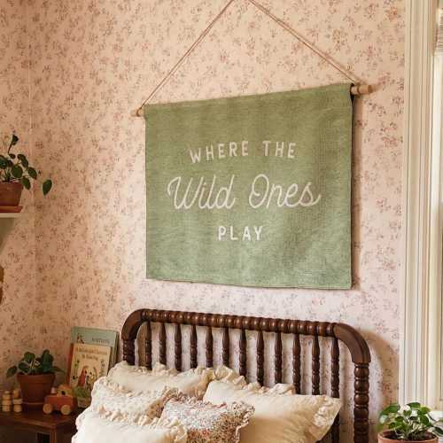 Where the wild ones play Cotton Tapestry - Handmade Loom Woven Wall Decor for Girls' / Boys' Room or Playroom