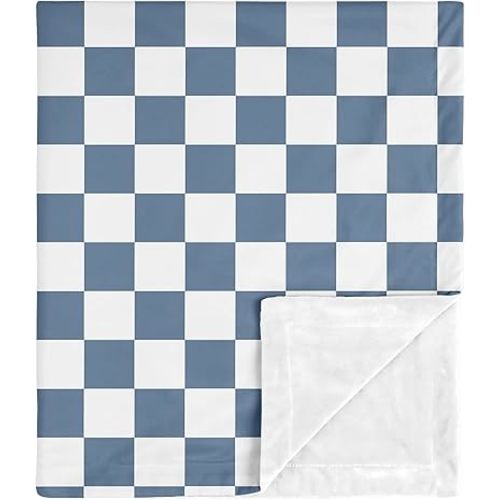 Sweet Jojo Designs Soft Baby Blanket (Blue Gingham Checkered Plaid) for Boys, Infant, Newborns, Toddler 30x36in - Stroller Swaddle Security Receiving Blankets Minky (Vintage, Classic, Checkerboard)