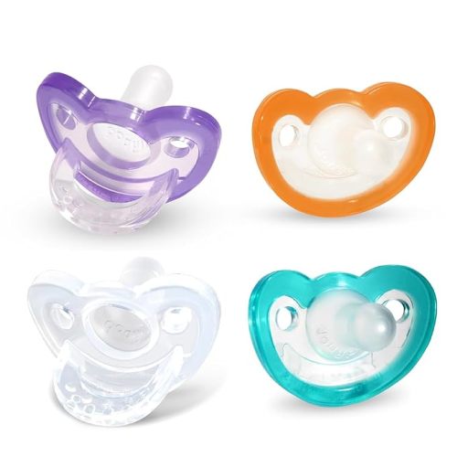 RaZbaby Jollypop Pacifier for Babies 3 Months and Up, USA Made, Natural Shaped Orthodontic Binky, Lovingly Shared in NICUs & Hospitals Worldwide, Medical-Grade 100% BPA-Free, 3m+ (Variety, 4 Count)